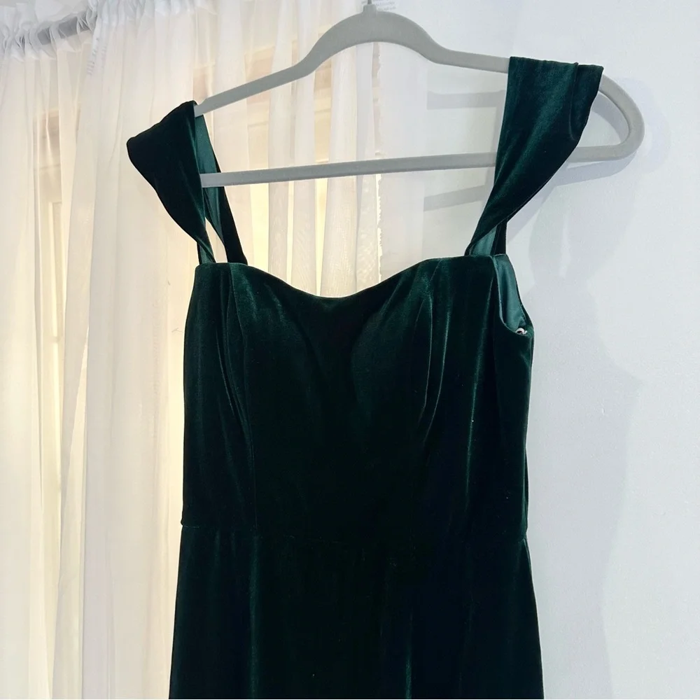 NEW Anthropologie Jenny Yoo Issa Off The Shoulder Stretch Velvet Gown Emerald - Picture 3 of 6